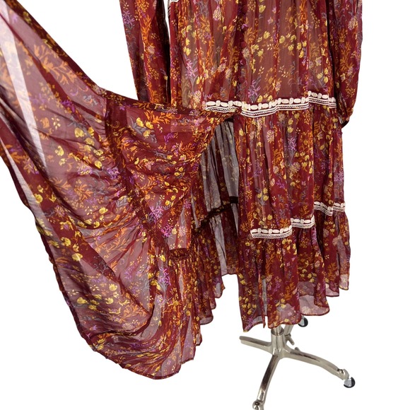 Free People Small Floral Embroidered Sheer‎ Cottage Hippie Boho Duster Dress - Picture 6 of 8